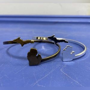 Silver & Bronze Michigan Lower & Upper Peninsula Bangle Bracelet Set